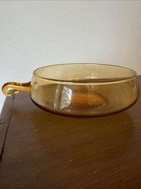 Amber Glass Serving Bowl with Loop Handle - Elegant Table Accent
